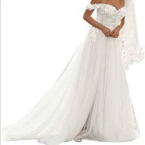 Ivory off shoulder wedding dress size 22